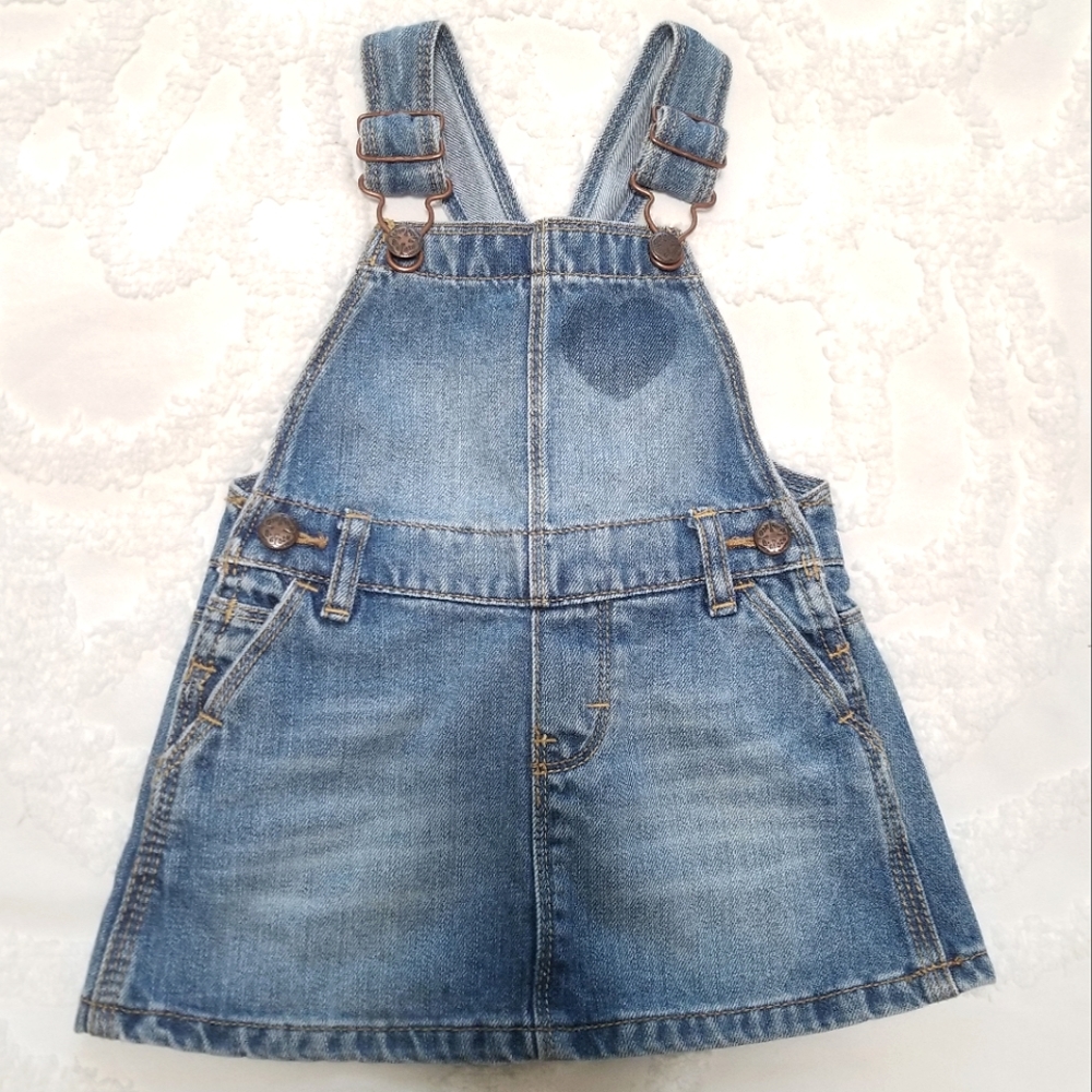 ❤️ Toddler OshKosh Denim Jean Skirt Overalls with Heart 18 Mos.